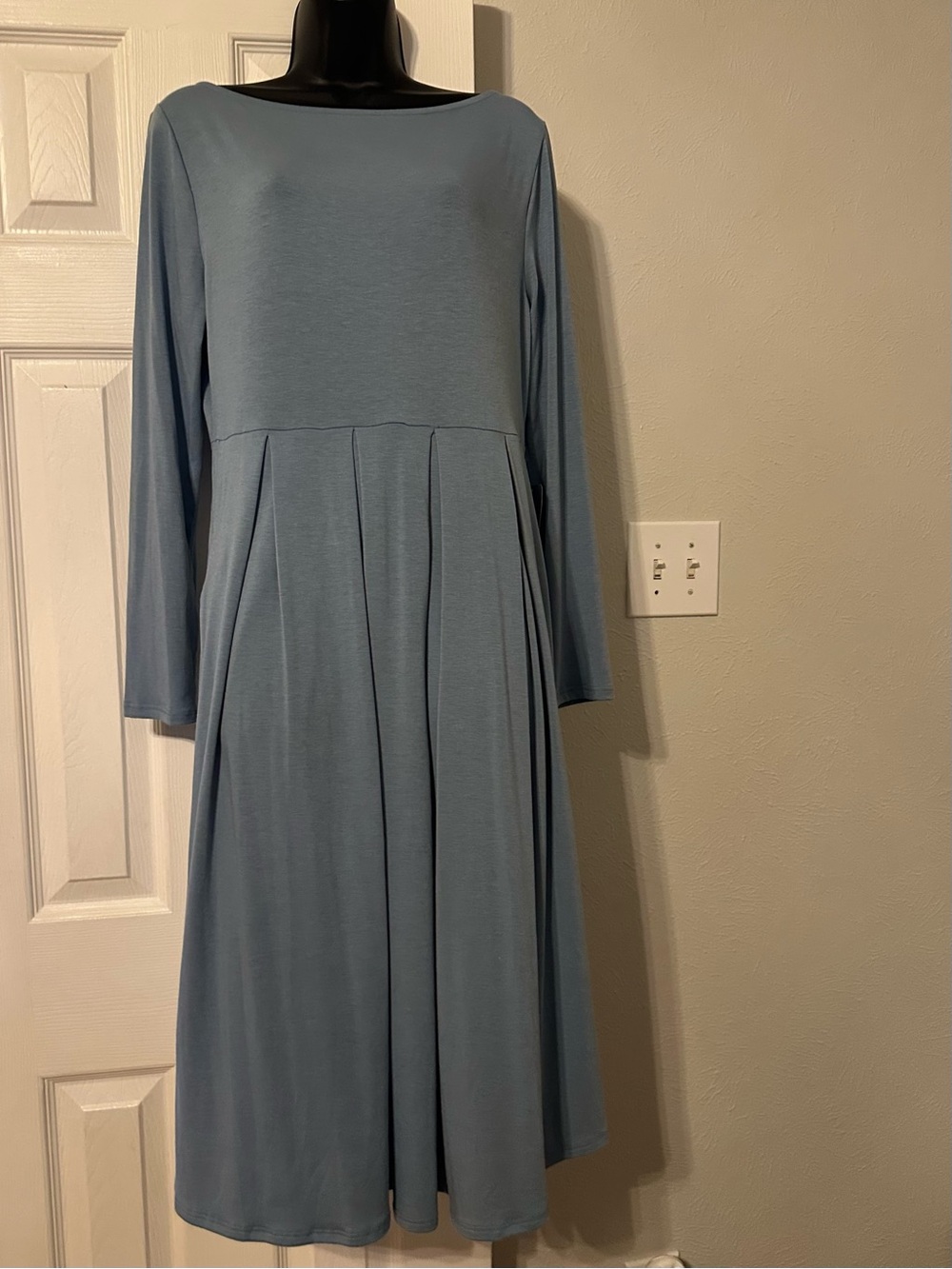 West Kei Dusty Blue Long Sleeve Pleated Midi Dress